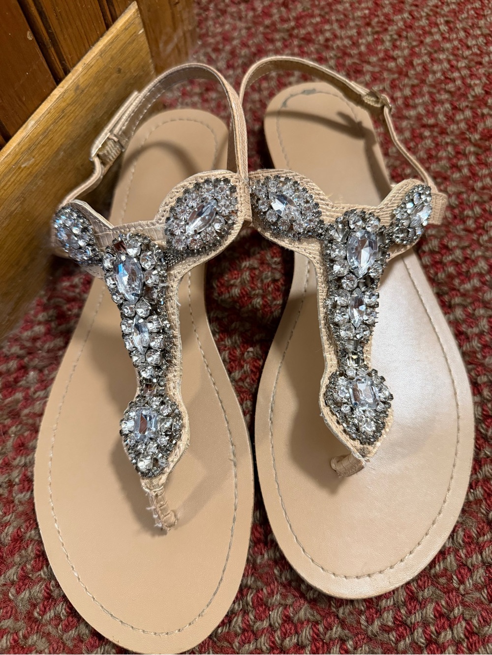 Jessica Simpson Embellished Nude Beaded T-Strap Sandals